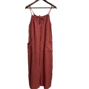Meo Meli 100% Linen Maxi Dress Front Slit in Coral/Rusty Womans Medium